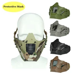 Máscara media cara táctica transpirable paintball con conector casco