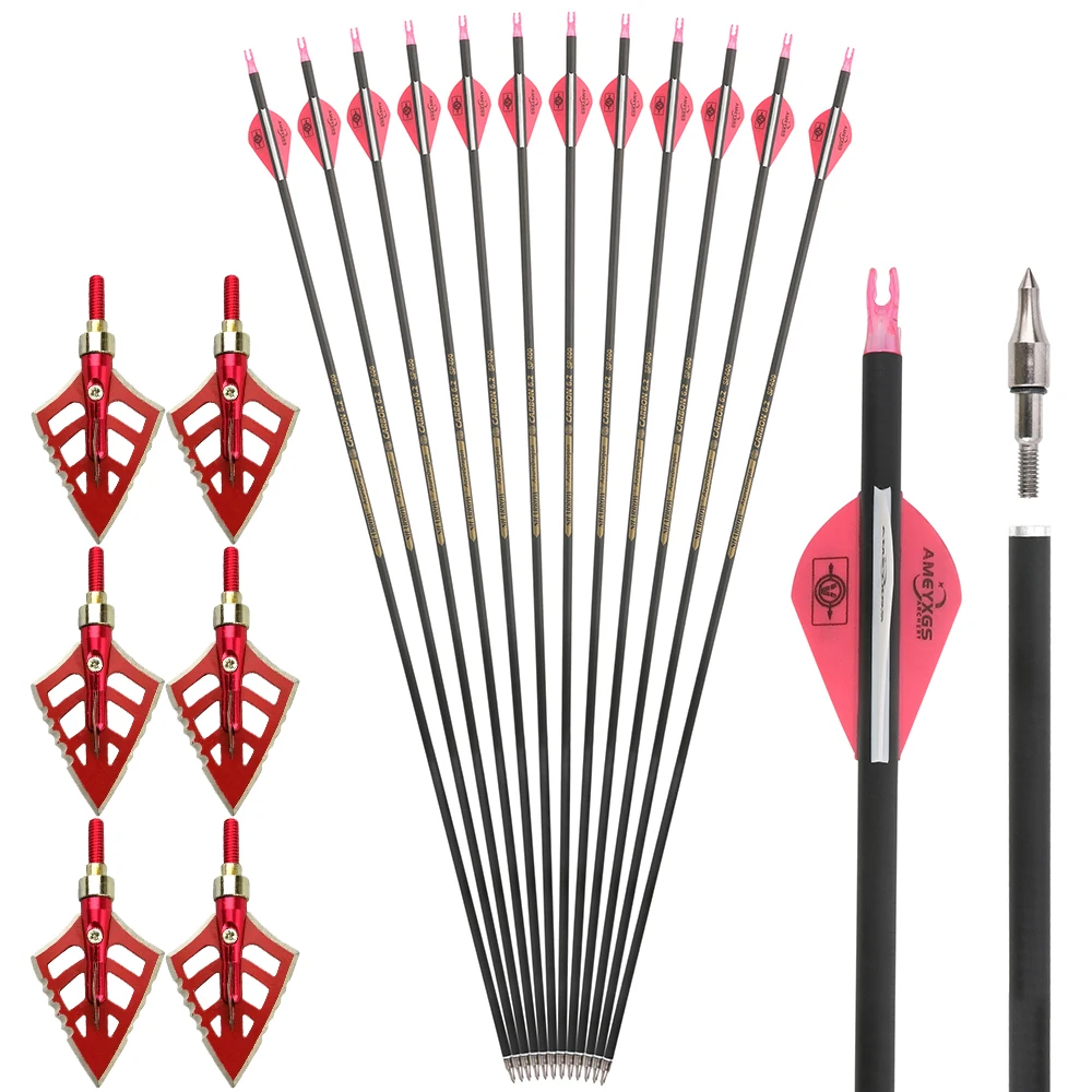 Flechas de carbono con plumas de goma y puntas Broadhead arco recurvo - imagen 2