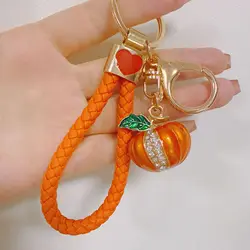Llavero colgante de calabaza con pedrería brillante para coche