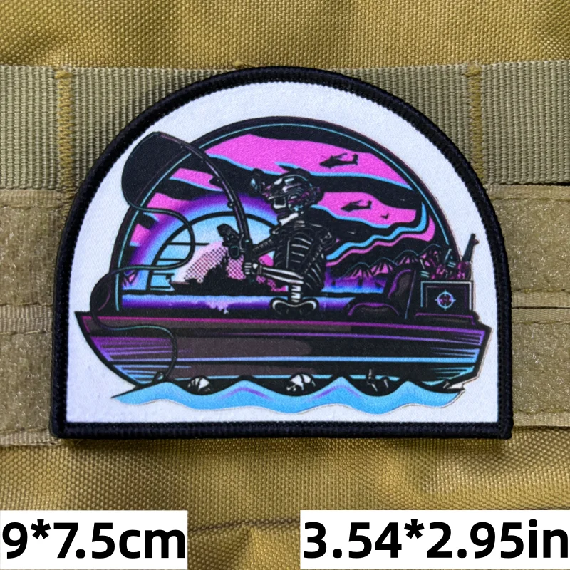 Parche táctico moral calavera barco y flota militar gancho y bucle