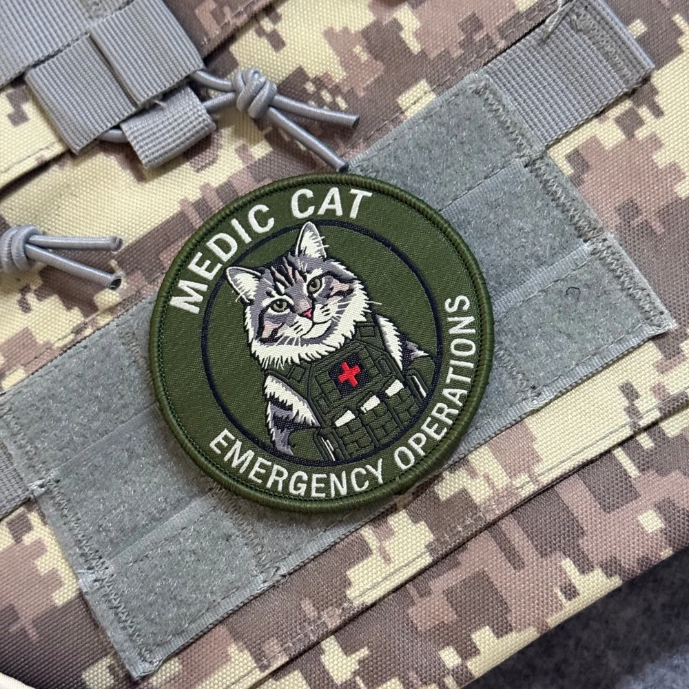 Parche bordado táctico gatito con velcro EMERGENCY MEDIC para mochila - imagen 5