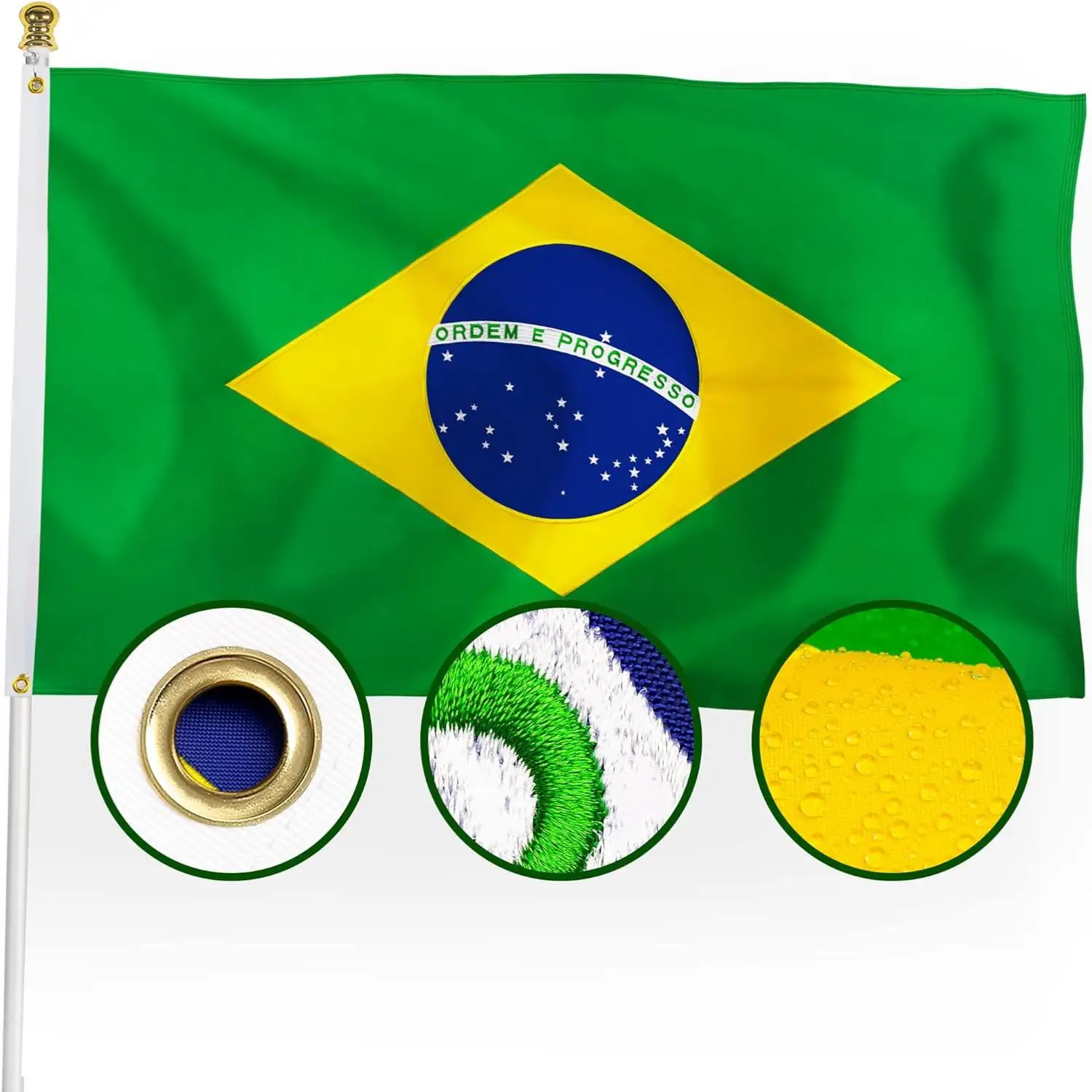 Bandera de Brasil exterior bordada en nailon 210D con ojales