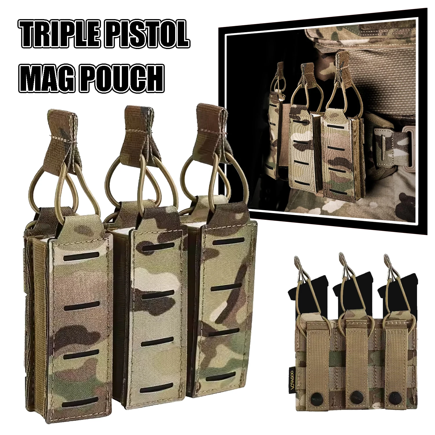 Funda táctica MOLLE para cargadores de pistola 9 mm y cinturón - imagen 4