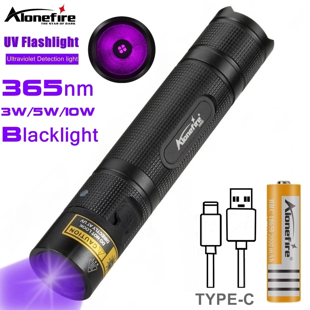 Linterna UV recargable 365nm lámpara detección escorpión luz negra