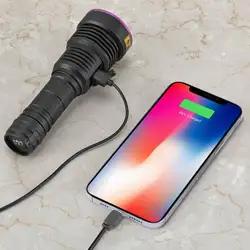 Linterna táctica UV luz blanca recargable USB para exteriores