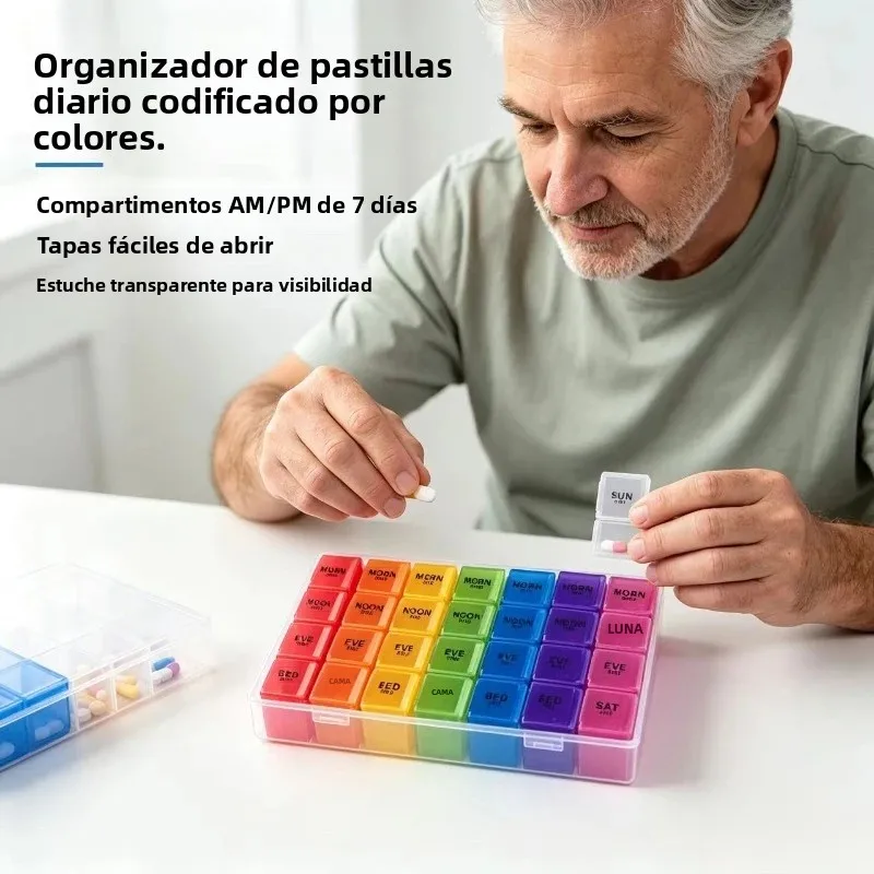 Pastillero modular de plástico PP para organización semanal, vitaminas