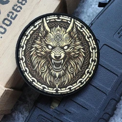 Parche táctico de Fenrir nórdico lobo, nudo celta con velcro