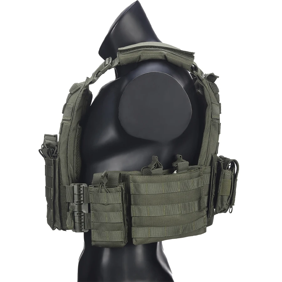 Chaleco táctico liberación rápida MOLLE bolsa triple frontal resistente