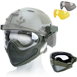 Máscara táctica facial de malla acero paintball airsoft 3 lentes