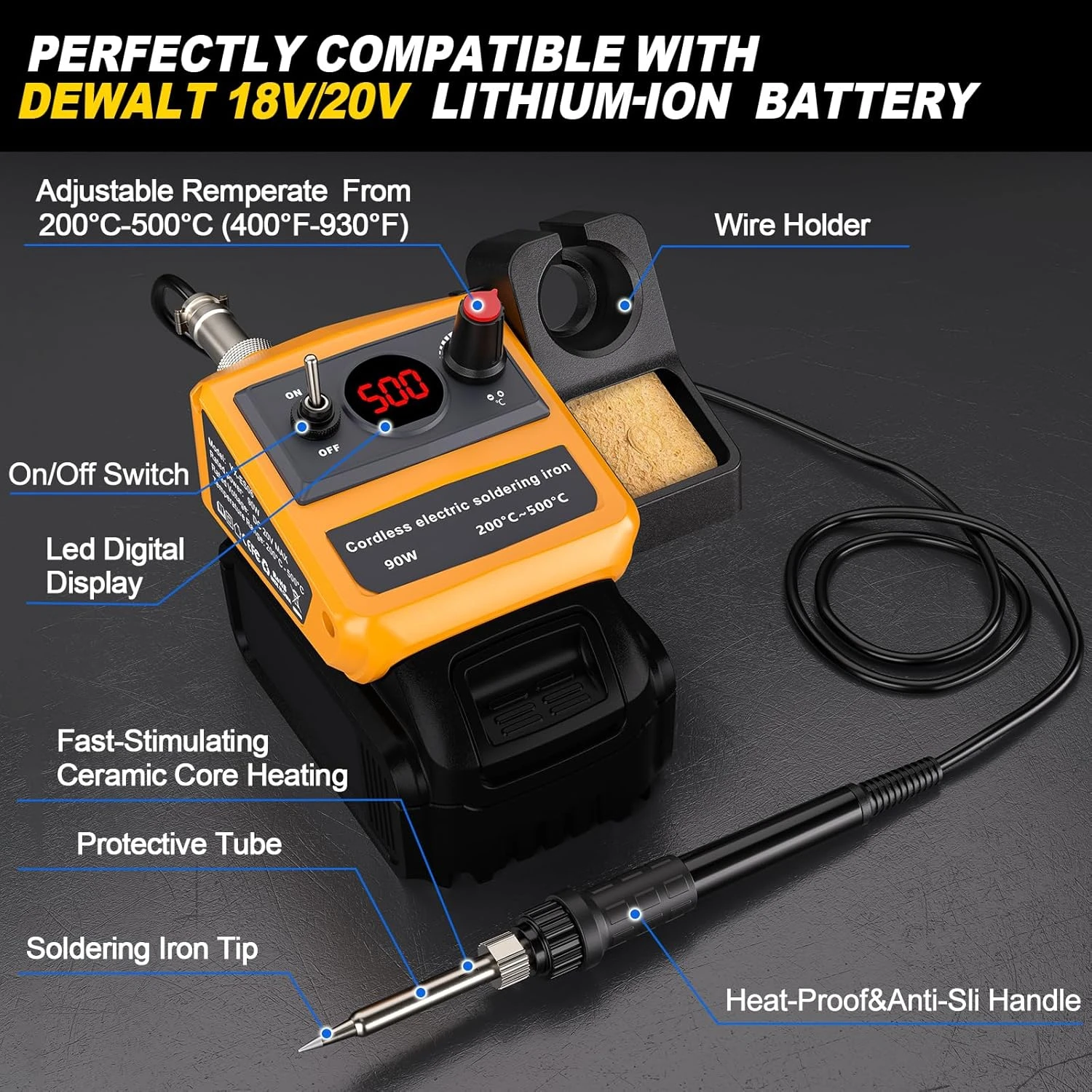 Soldador inalámbrico DeWalt 18V 20V con pantalla LCD y temperatura ajustable - imagen 5