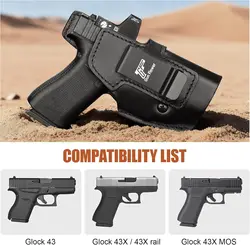 Glock 43/43X MOS funda IWB de cuero para transporte oculto derecha