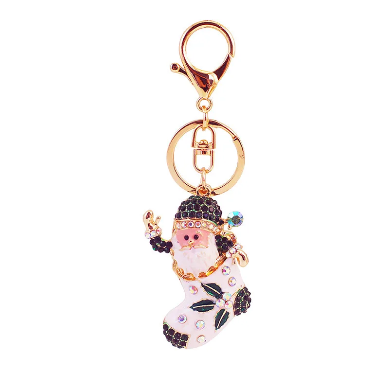 Llavero navideño Papá Noel y calcetín dorado con strass para bolso - imagen 4