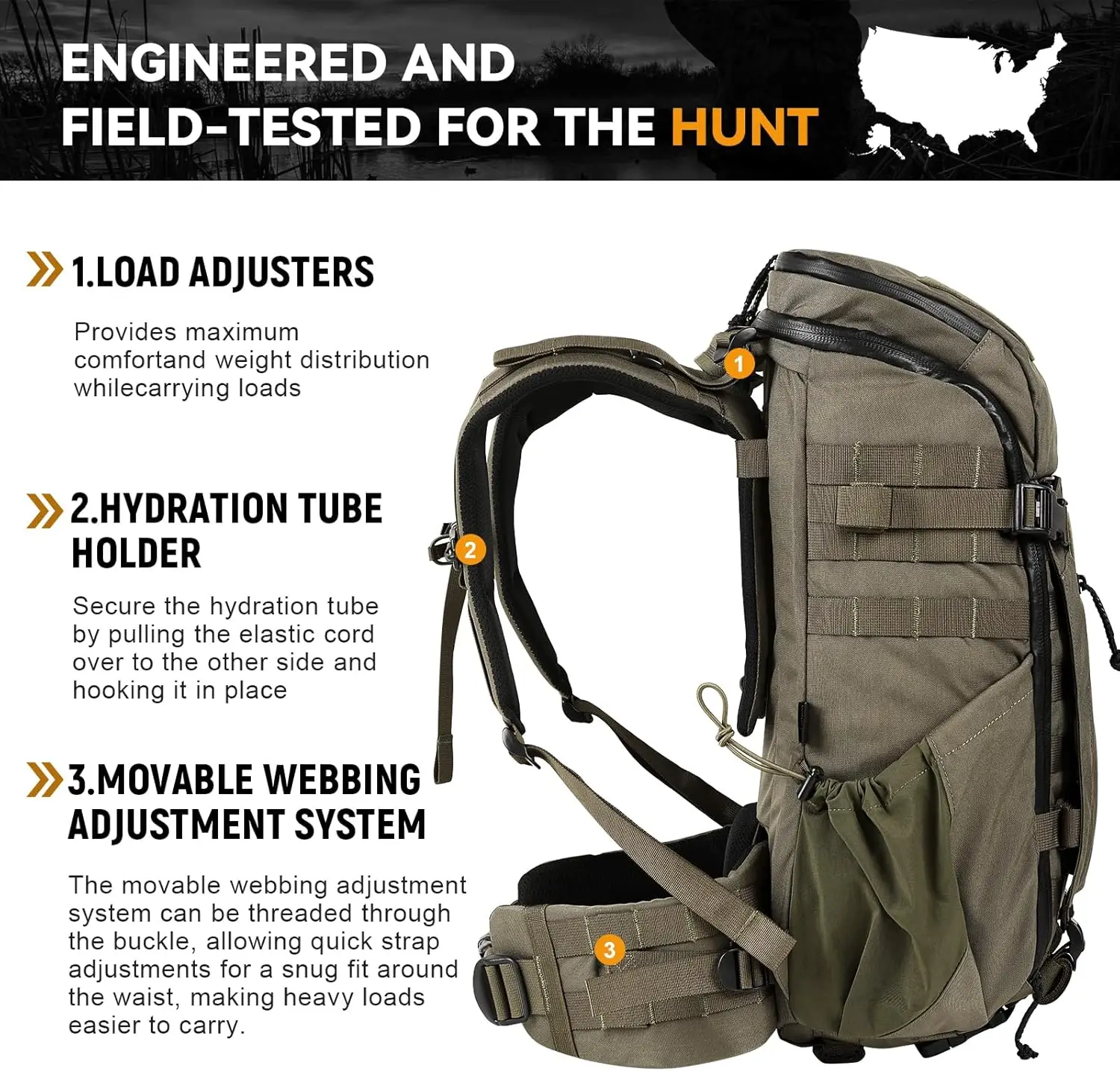 VOTAGOO Mochila táctica de caza con transporte rifle y arco - imagen 4