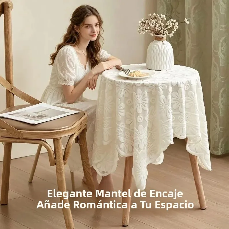 Mantel redondo encaje girasol blanco para dormitorio juvenil - imagen 2