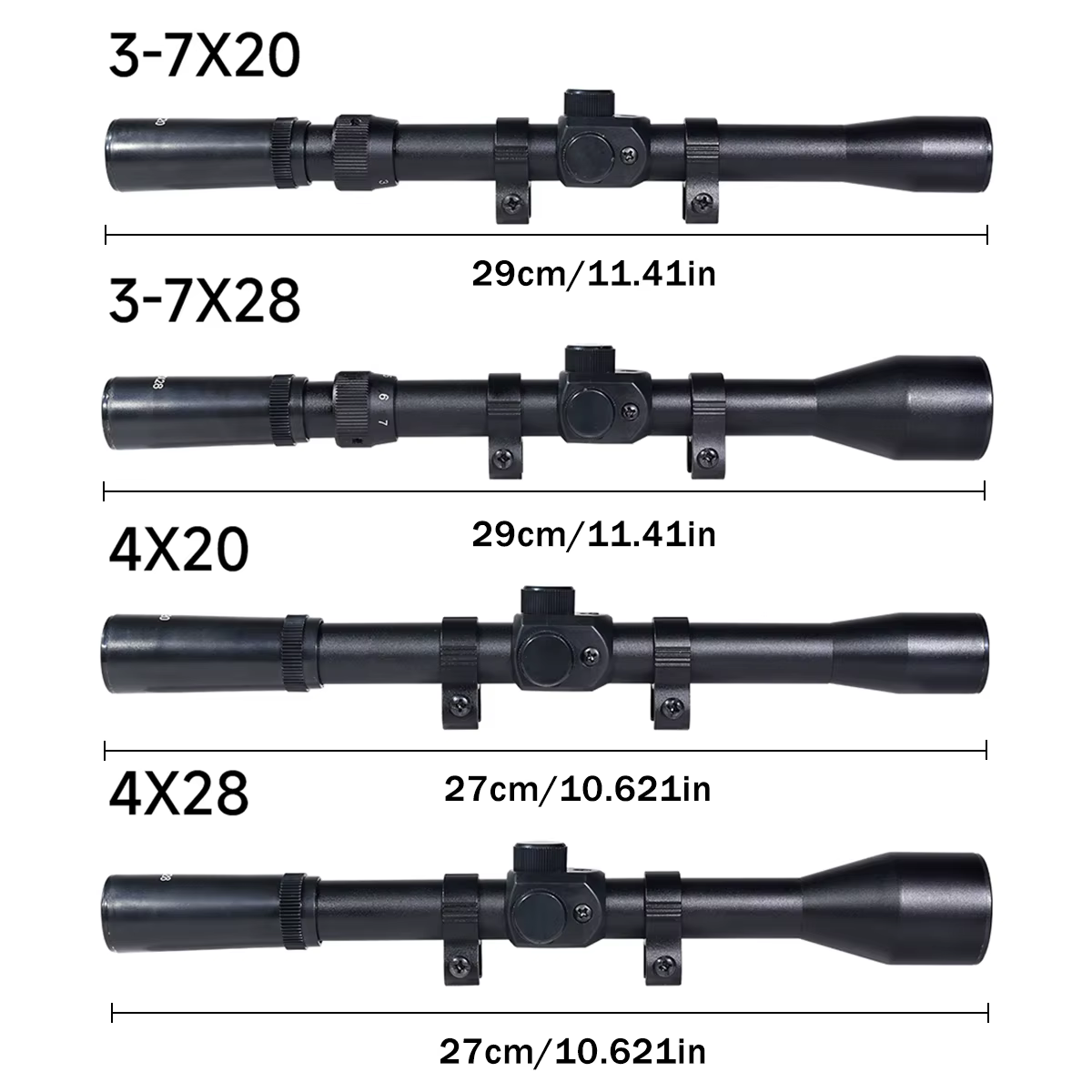 Mira telescópica para airsoft retícula rail cola de milano 11mm