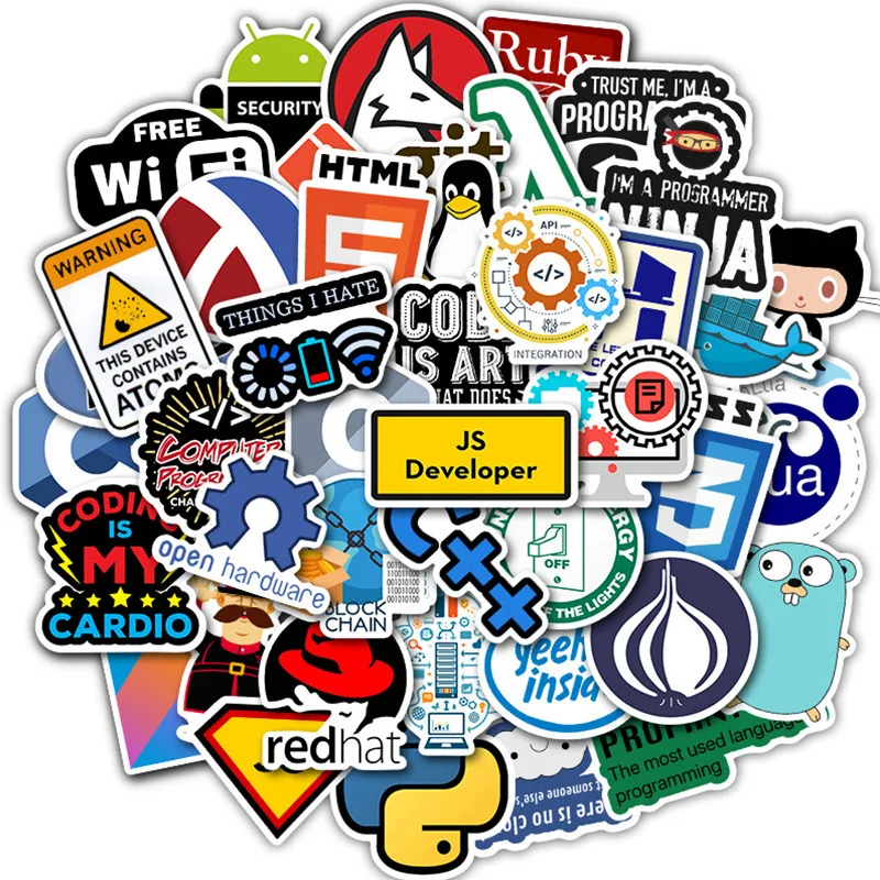 Pack 50 pegatinas vinilo programador – Niño tecnología regalo