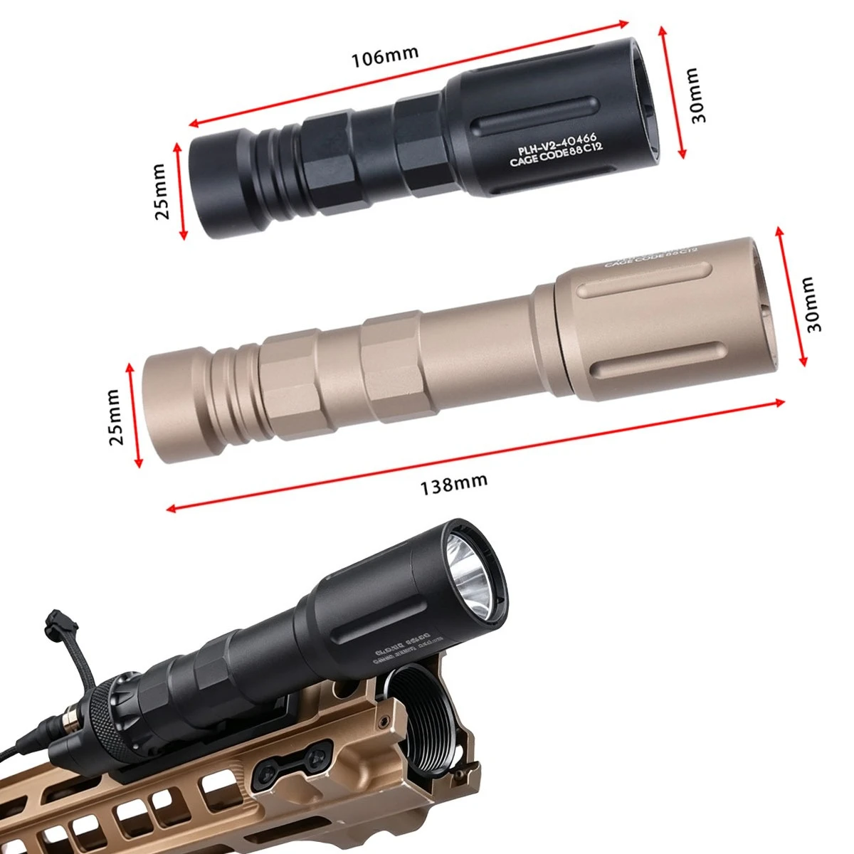 PLH-V2 Linterna táctica LED de 1300 lúmenes para riel Picatinny - imagen 3