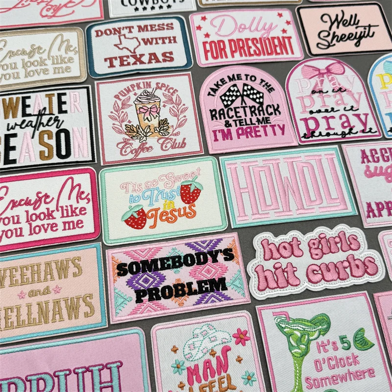 Parche bordado táctico eslogan dibujos animados letras rosa para ropa - imagen 5