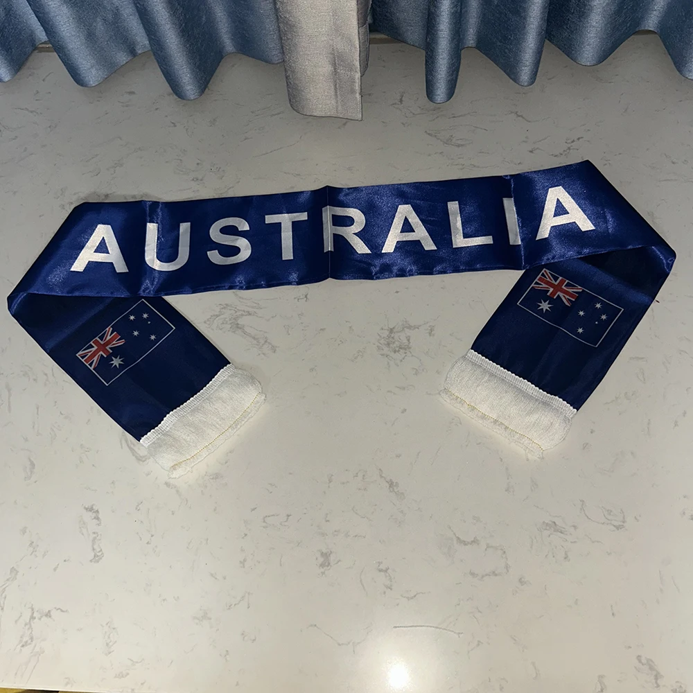 Bufanda satén Australia estampada con borlas y doble cara