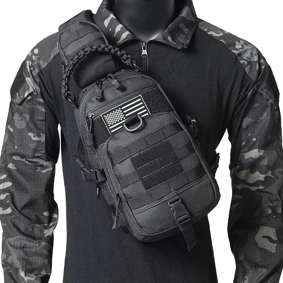 Bolso de pecho táctico MOLLE con hombrera acolchada y asa tejida - imagen 5