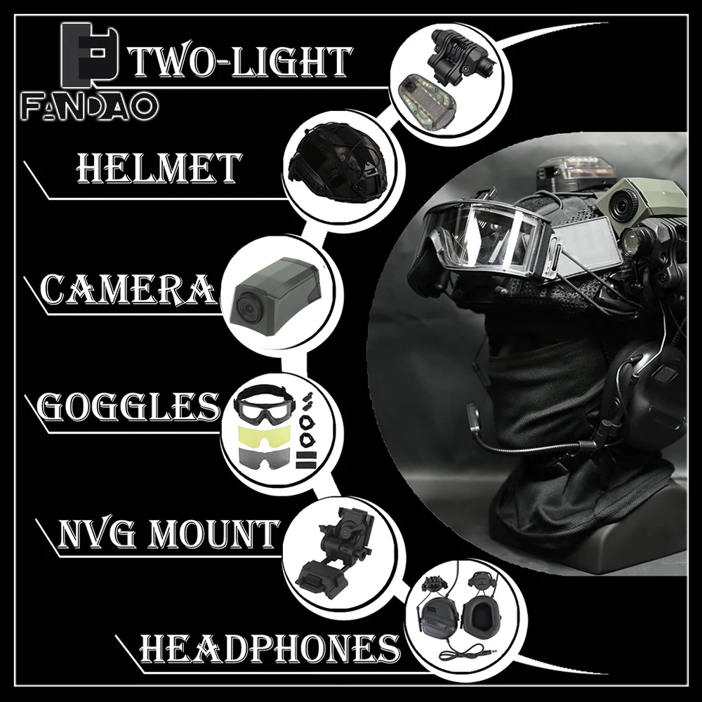 Casco táctico Fast Bump con auriculares y cámara integrada - imagen 3