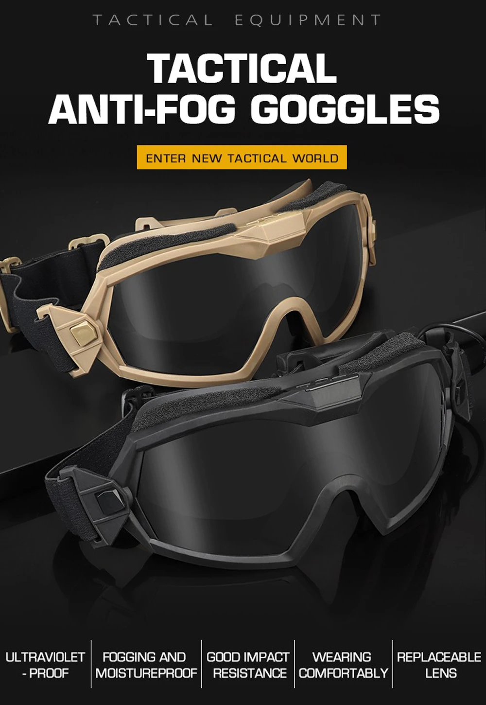 Gafas tácticas con lente transparente en primer plano