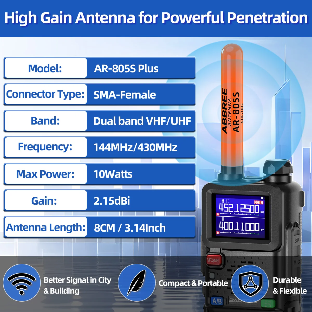 ABBREE Antena SMA hembra Doble Banda UHF/VHF para walkie talkie - imagen 5