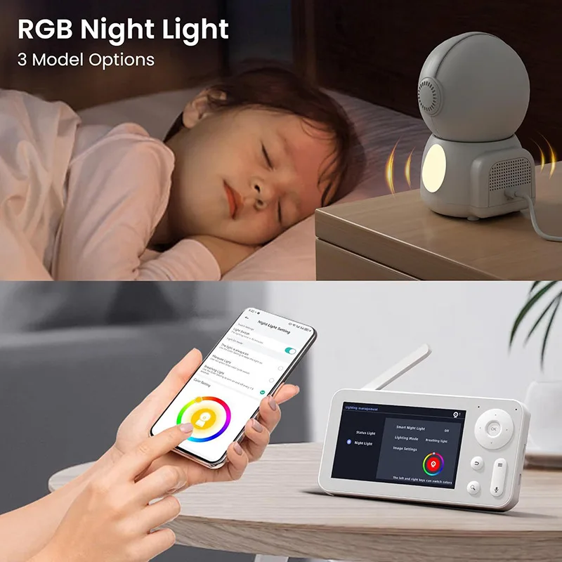 Monitor para Bebés MY07 HD WiFi ONVIF con cámara y visión nocturna RGB - imagen 3