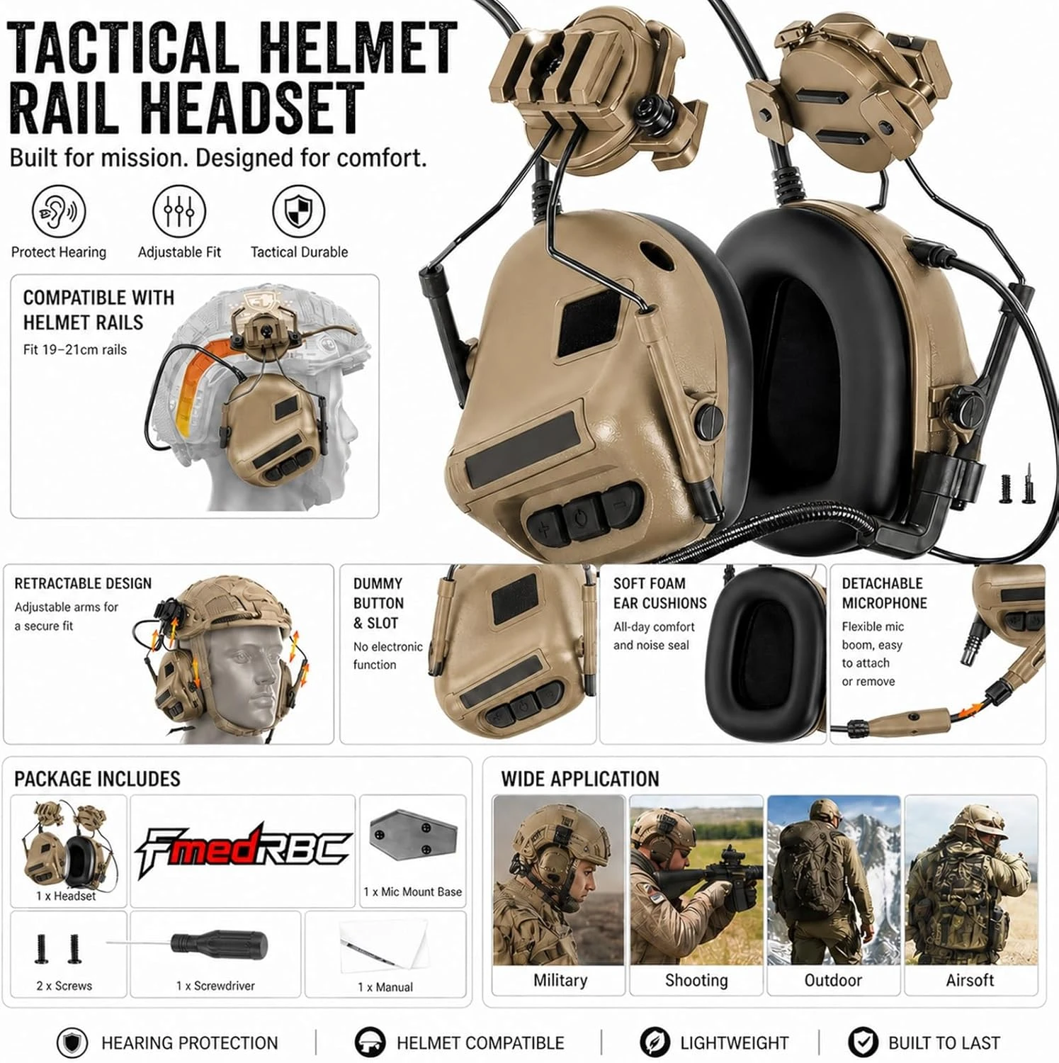 Kit de Casco Táctico Airsoft con Riel NVG y Luz Estroboscópica