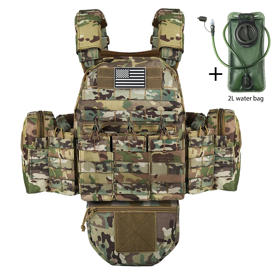 Gilet táctico Multicam MOLLE con bolsa de hidratación para aire libre
