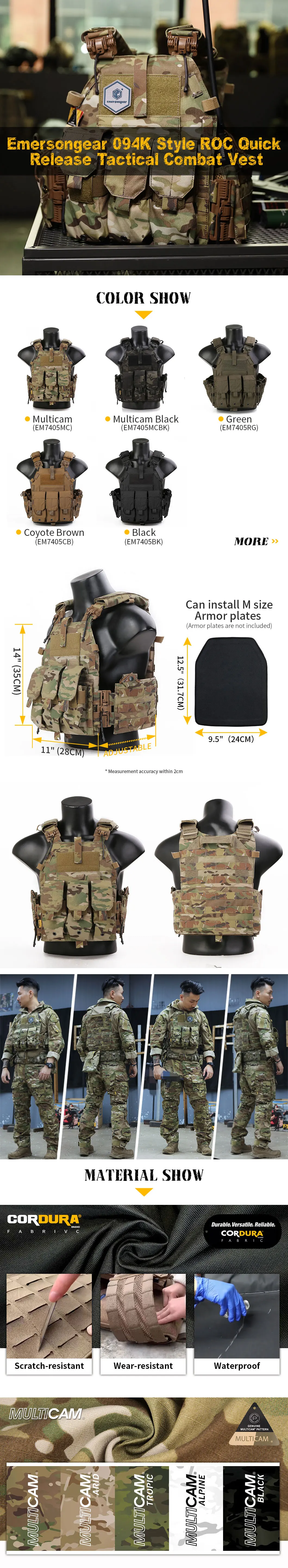 Detalle del sistema MOLLE y Liberación rápida del chaleco EM7405