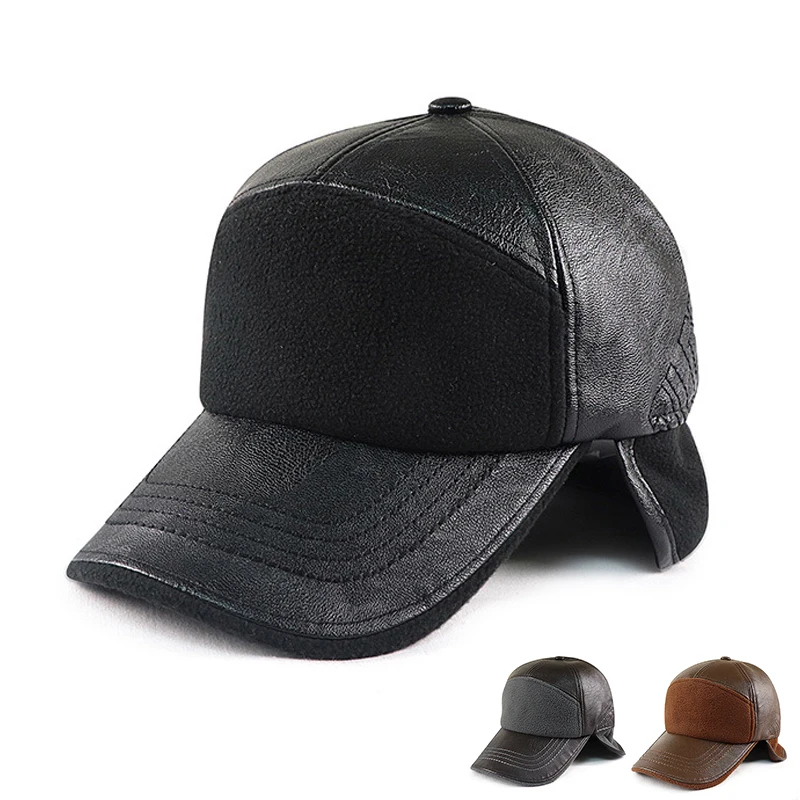 Gorro de bombardero de cuero PU con orejeras y forro polar - imagen 5