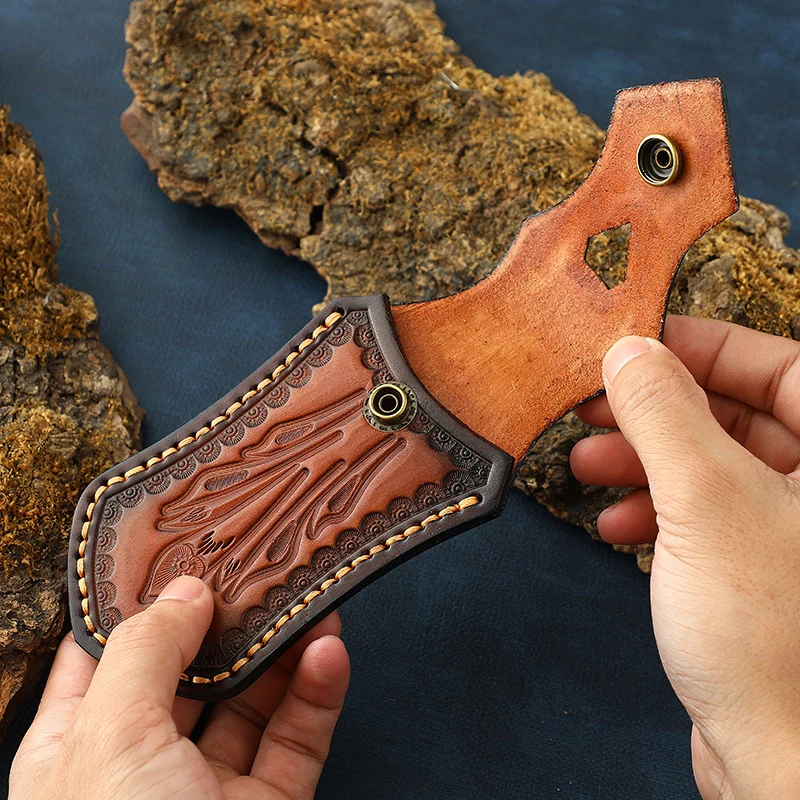 Funda táctica cuchillo plegable cuero curtido vegetal – bolsa cinturón - imagen 3