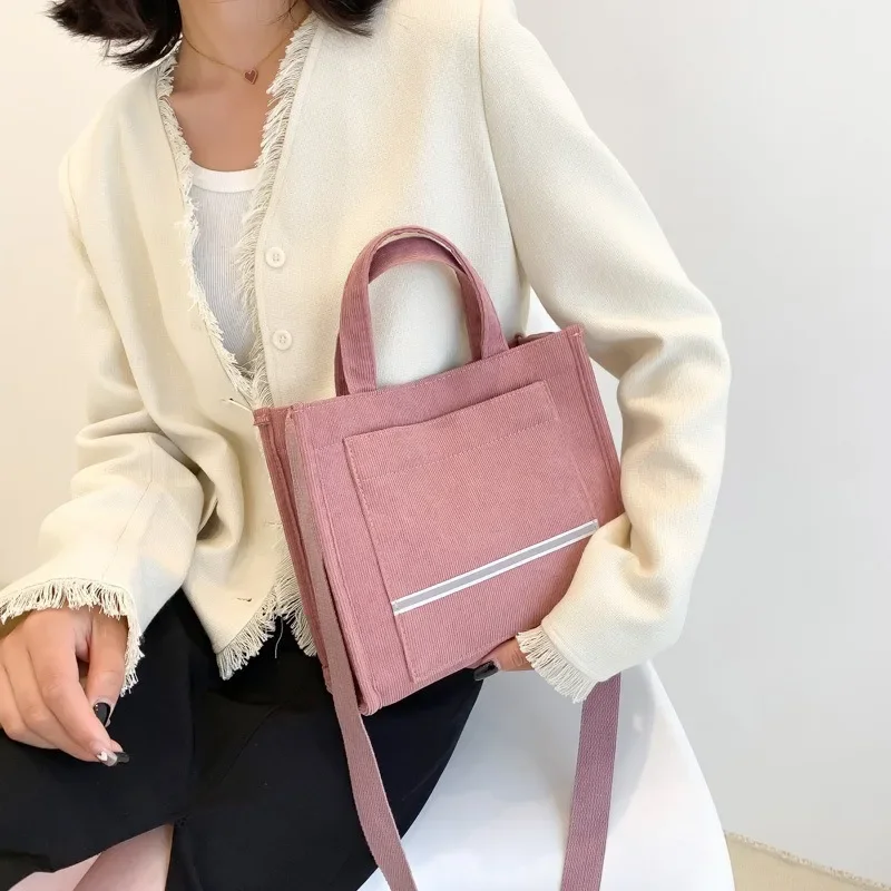 Bolso bandolera de pana cuadrado pequeño estilo coreano para mujer - imagen 3