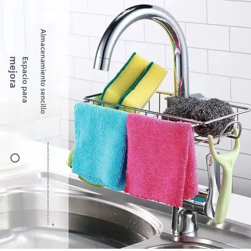 Soporte acero inoxidable para grifo de cocina con cesta escurridora - imagen 3