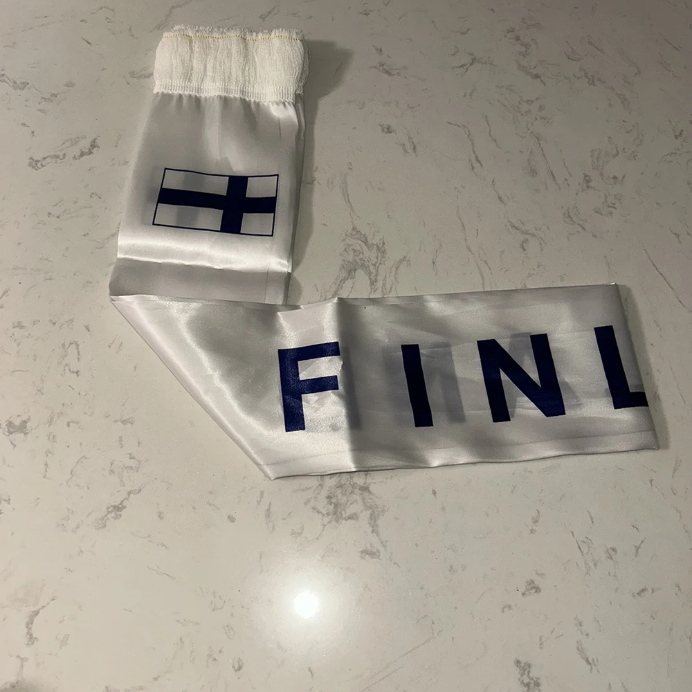 Bufanda de fútbol Finlandia doble cara satén estampada con borlas - imagen 4