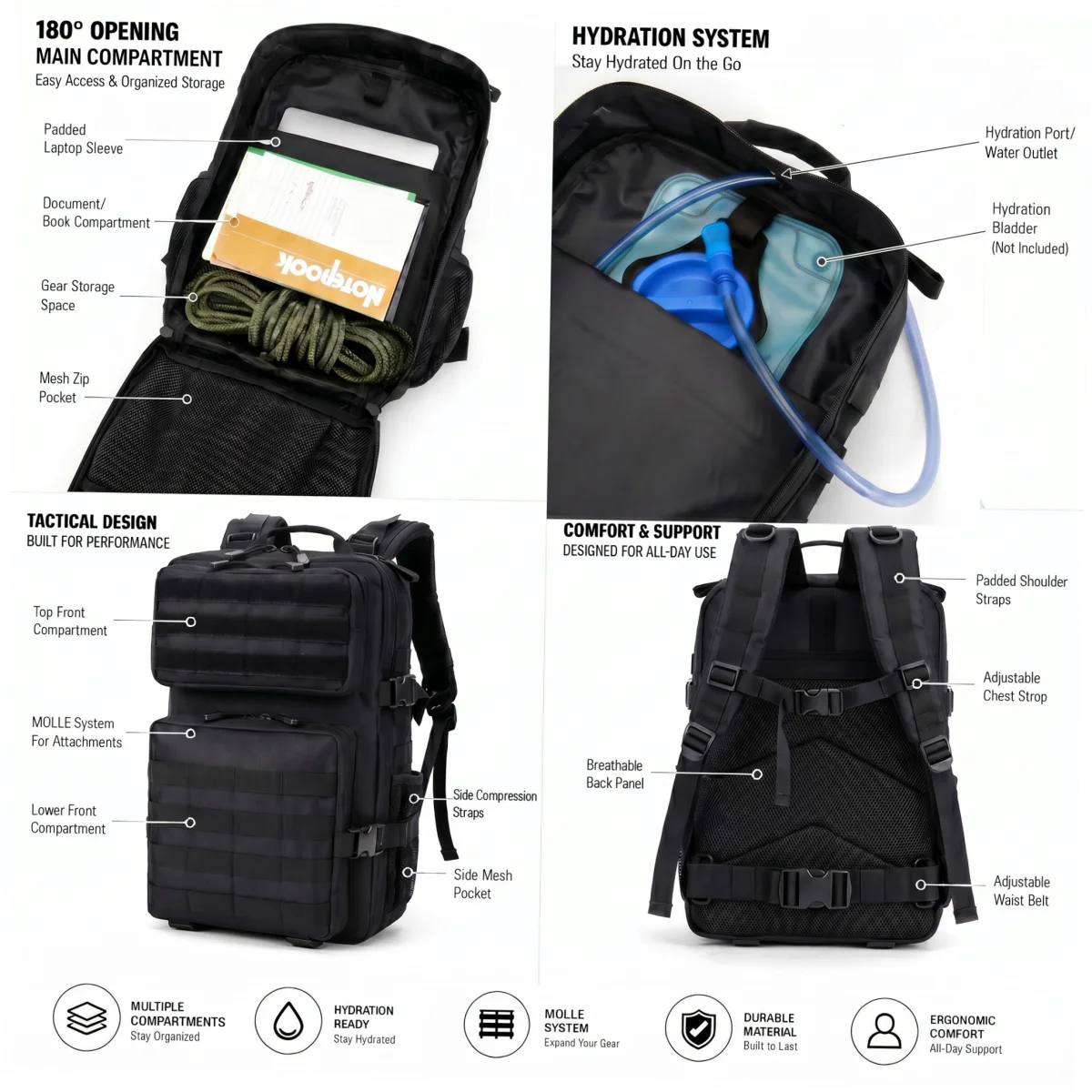 Mochila Táctica 24L MOLLE Unisex – Senderismo y Uso Diario - imagen 5