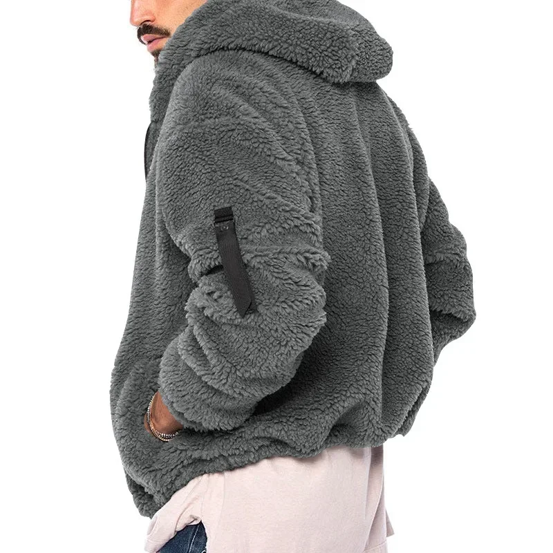 Chaqueta polar con capucha hombre – Térmica forro mullido cortavientos - imagen 2