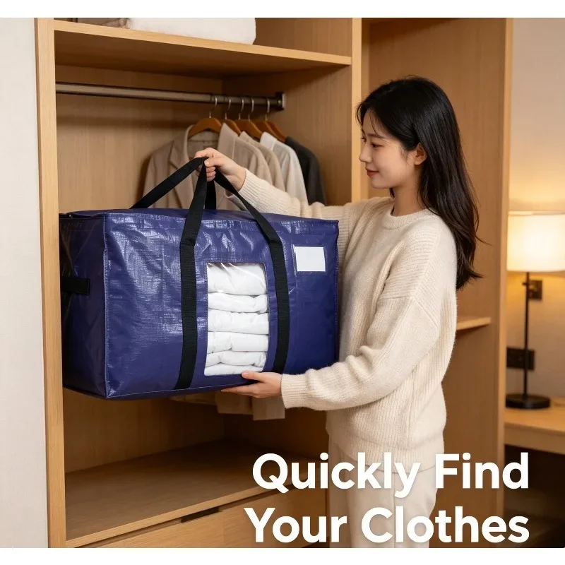 Lila PE Bolsa organizadora para ropa y mantas con ventana hogar - imagen 5