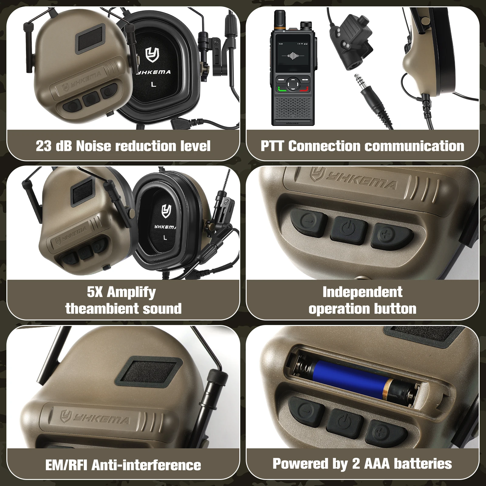 Auriculares tácticos YHKEMA con montaje en riel DSP para casco