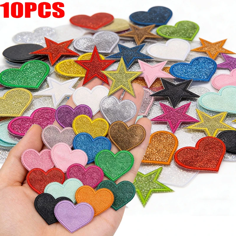 Parches termoadhesivos con brillo en diseño estrella y corazón