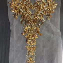 Parche bordado encaje dorado con lentejuelas y flores para coser