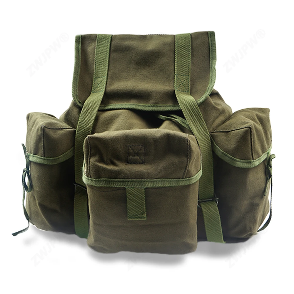 M14 Mochila táctica de lona estilo WWII kaki retro, gran capacidad