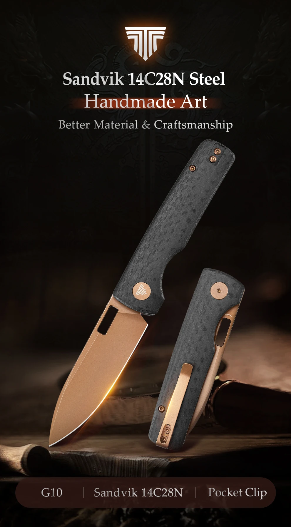 Cuchillo TRIVISA Sabretooth-CG con hoja 14C28N abierta