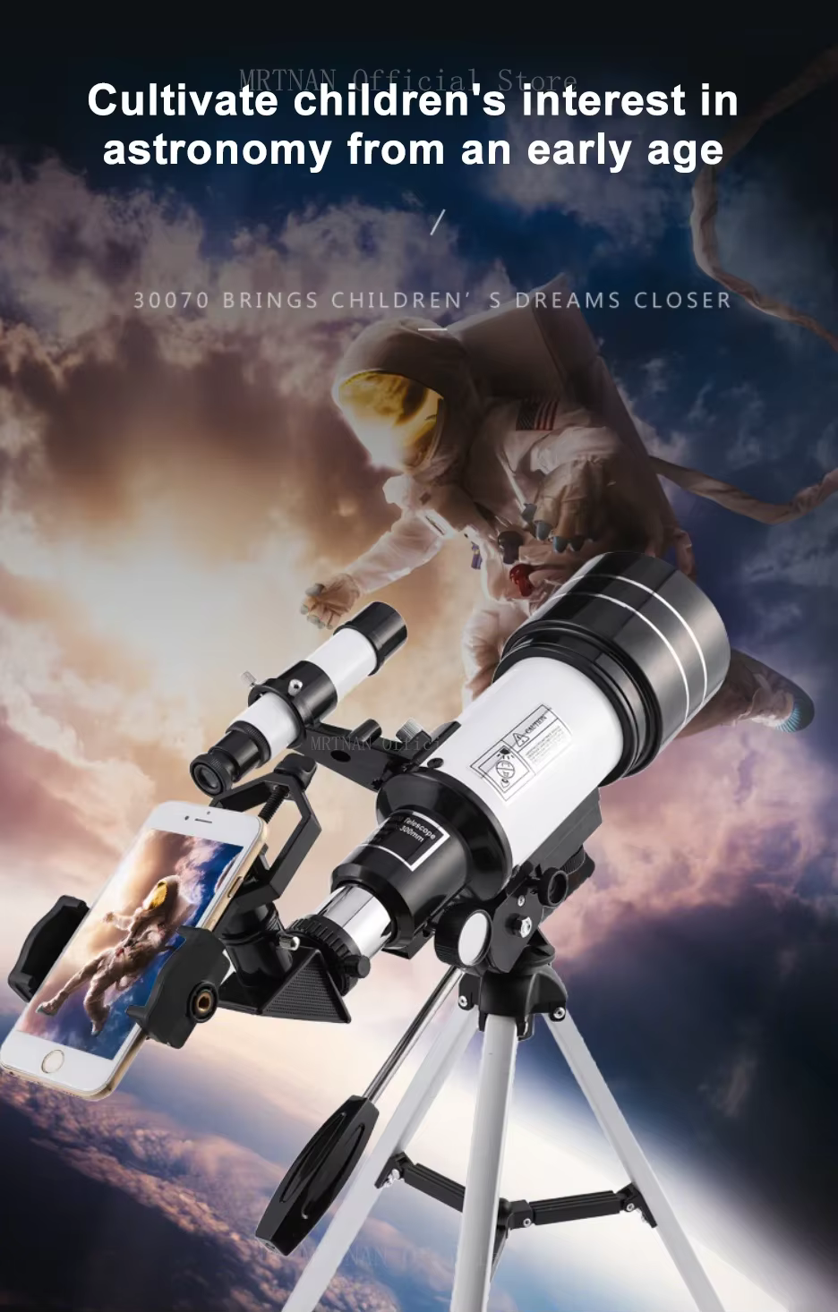 Telescopio astronómico montado sobre trípode