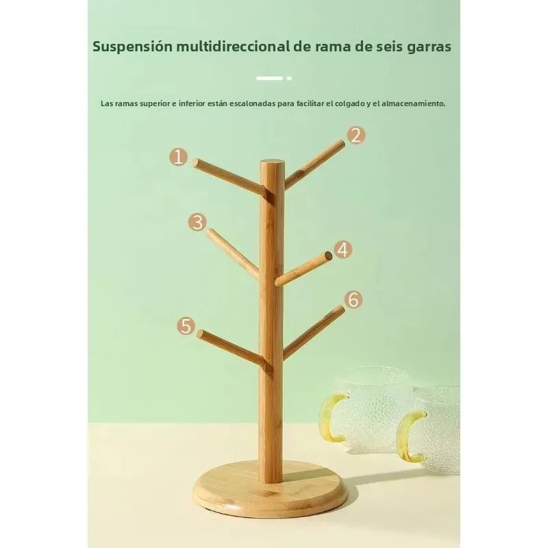 Organizador de bambú natural para tazas y llaves en sobremesa - imagen 4