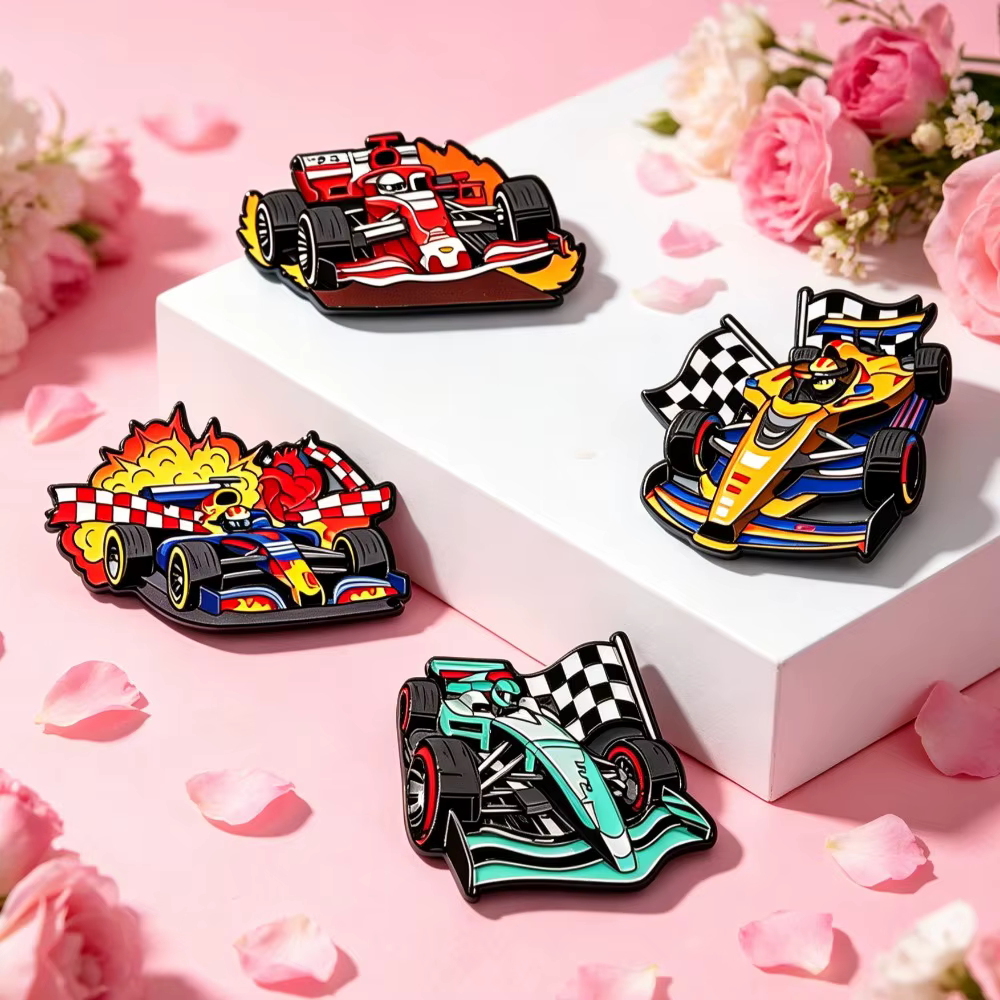 Insignias esmaltadas coche de carreras con bandera a cuadros - imagen 3