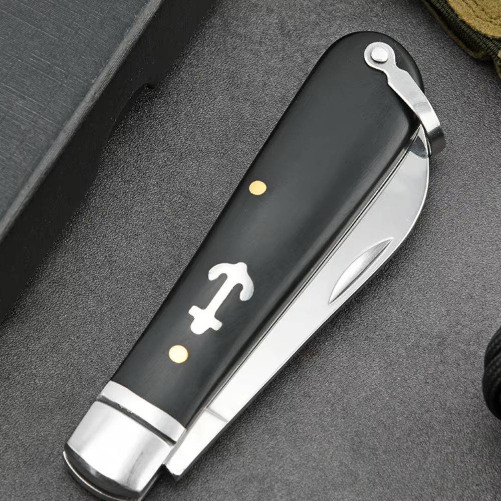 Cuchillo EDC plegable mini outdoor con mango de sándalo amarillo - imagen 5