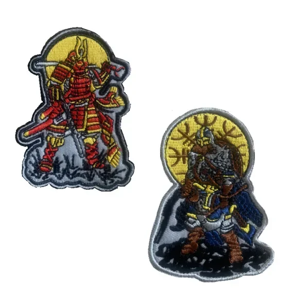 Figura de samurái japonés en parche de gancho y bucle bordado