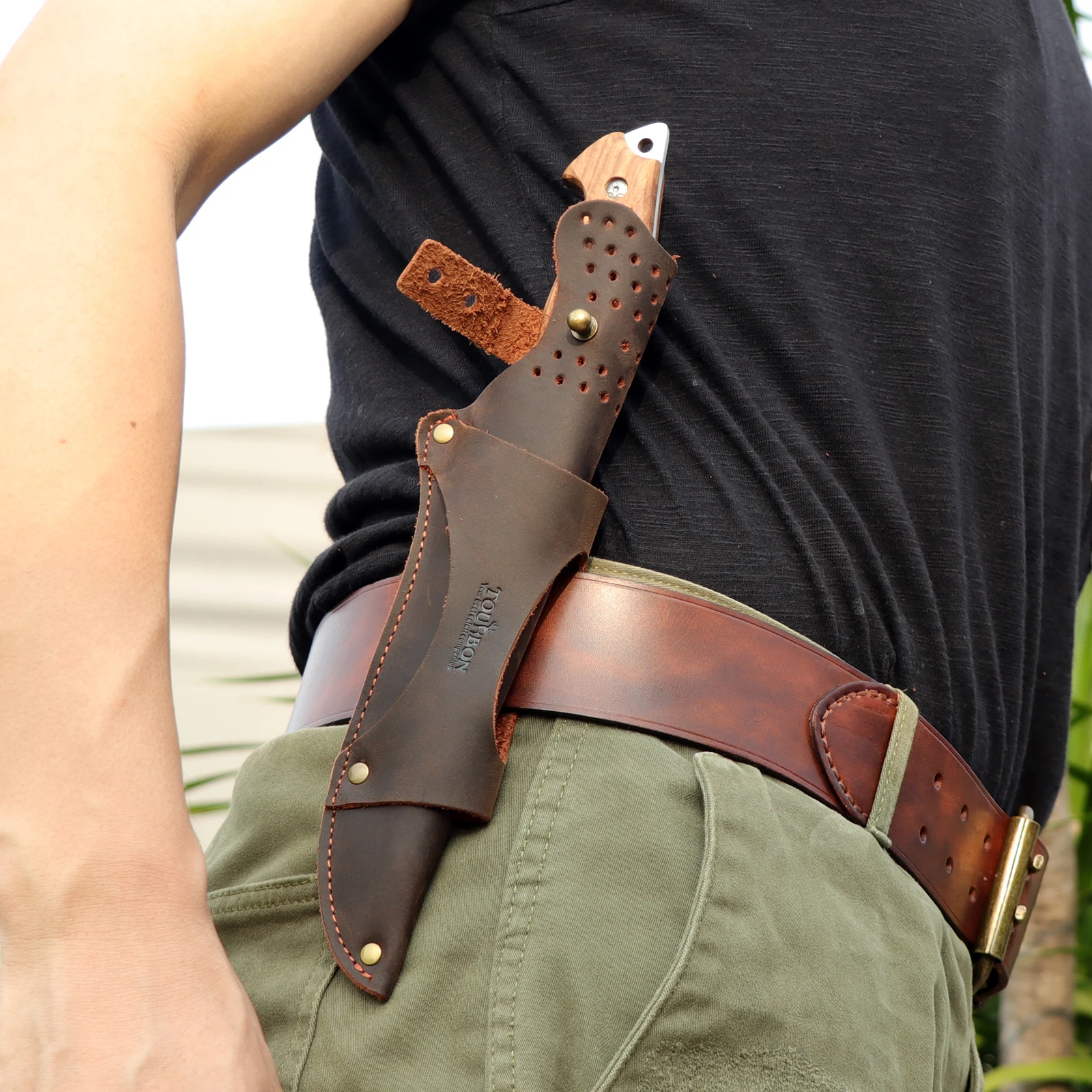 Tourbon Funda de cuchillo de cuero grueso para camping y cinturón - imagen 4